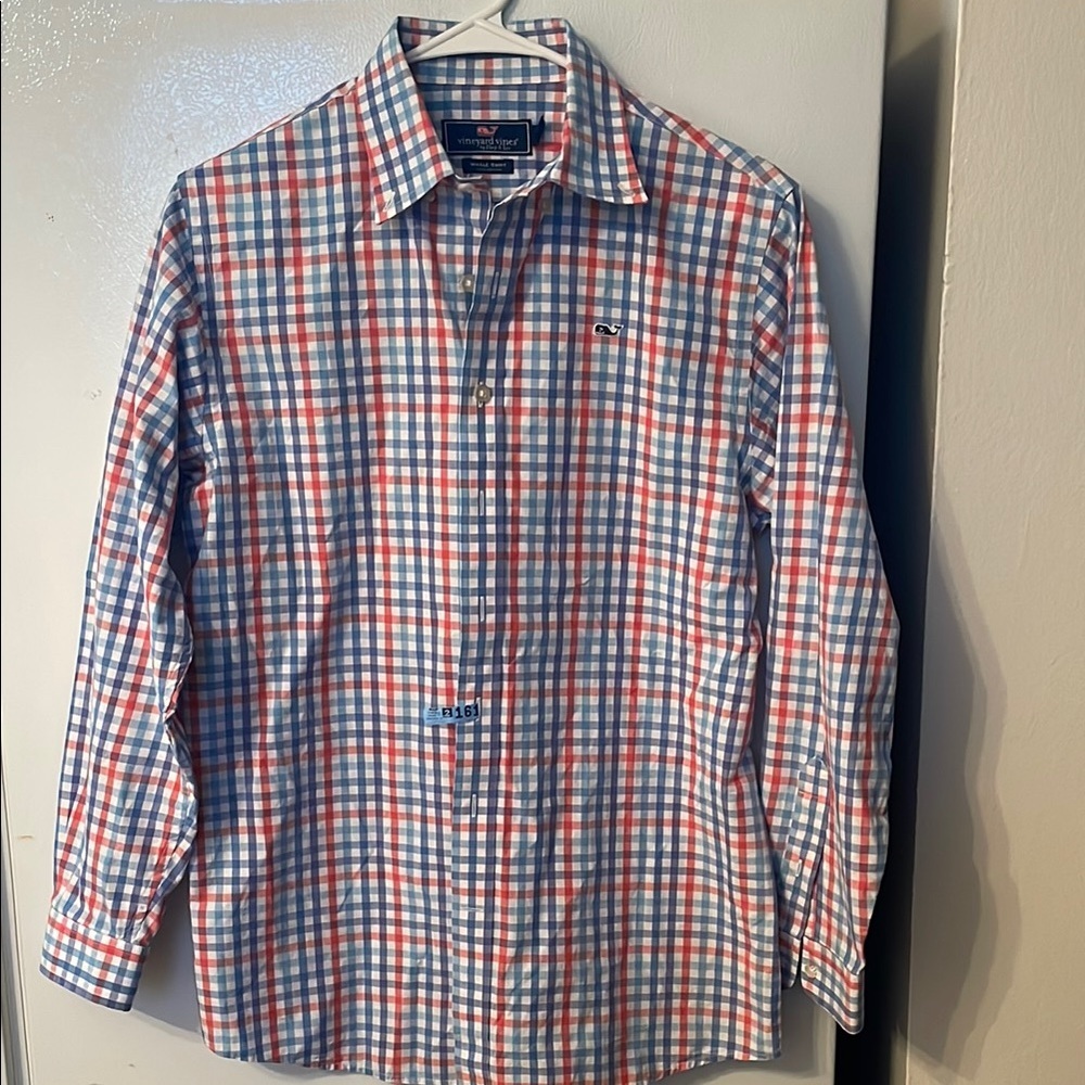 VINEYARD VINES Boys Whale Pastel Plaid Button Down Long Sleeve Youth L 16-18‎